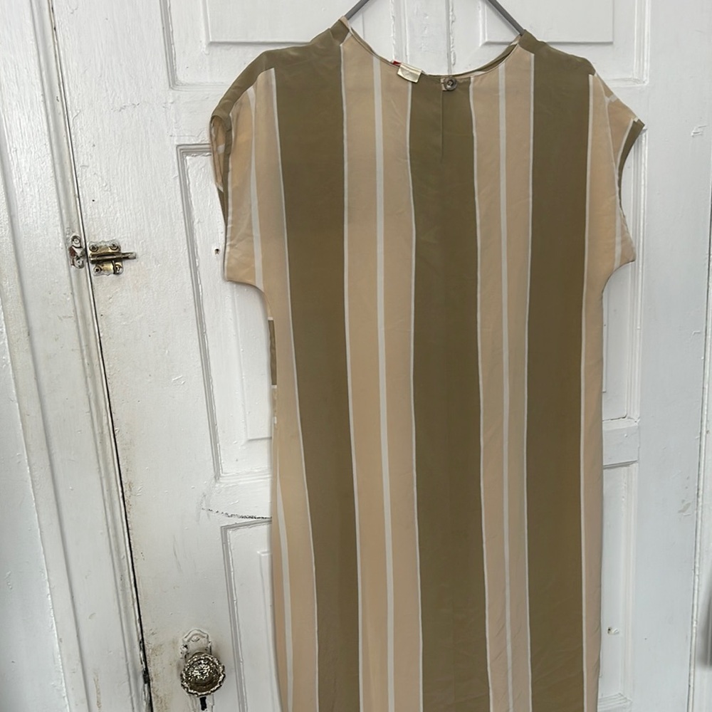 Elegant Striped Tan and Cream Dress
